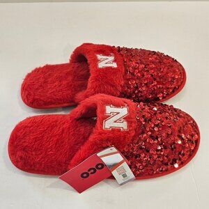 Foco Women's Nebraska Cornhuskers Team Logo Ladies Red Sequin Fashion Slippers